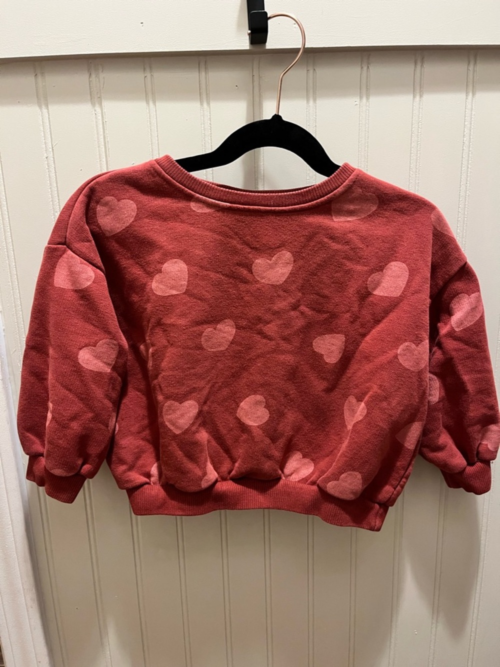 Girls Zara Heart Print Pullover Sweatshirt - Rose Red